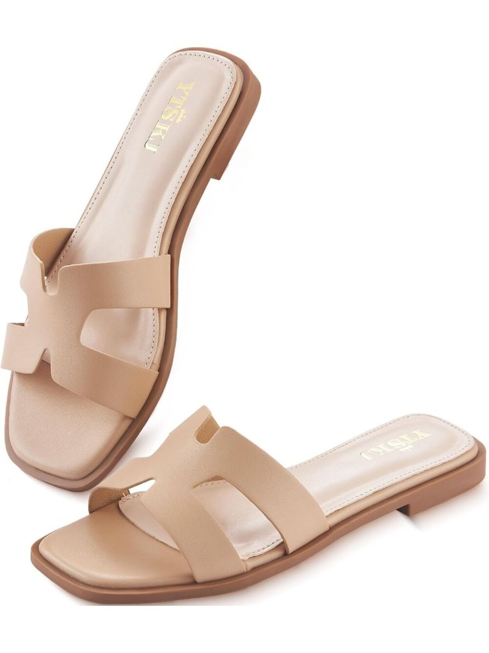 🆕Women's Cream Comfortable Flat Open Toe Casual Wide Width Cute Shoes